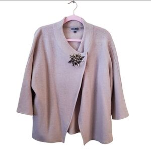J M Collection Wool Rhinestone Embellished Closure Jacket Neutral Beige Size L